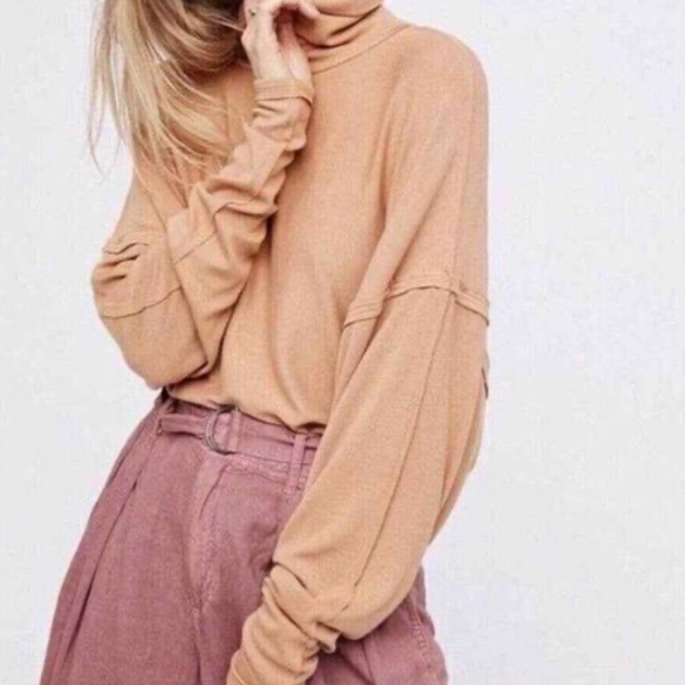We the Free Alameda Women's Mock Neck Sweater Tan Light Orange Free People